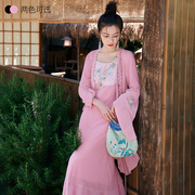 花制作新中式原创国风刺绣套装，设计感小众雪纺外披气质吊带裙