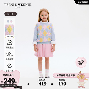TeenieWeenie Kids小熊童装24年春女童萎形格纹针织套头毛衣