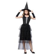万圣节鬼节服装欧美女巫装 魔女巫婆 黑色无袖蓬蓬蛋糕长裙定制