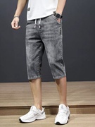 2024夏季男士牛仔短裤，七分裤韩版宽松直筒修身松紧腰薄款