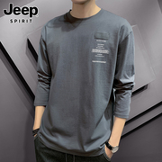 jeep吉普春季长袖t恤男士纯棉薄，款潮流宽松百搭体恤圆领上衣男装