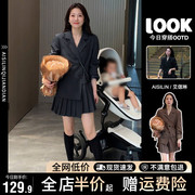 西装连衣裙子早春装女2024年小个子学院风，百褶短裙穿搭一整套