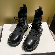 马丁靴女2023秋季中色黑色机车，爆短靴厚底增高英伦风真皮靴子
