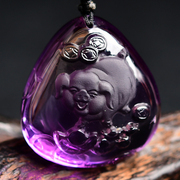 天然紫水晶生肖猪吊坠属猪的项链，发财猪男女士，礼物情侣款水晶饰品
