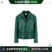 99新未使用香港直邮miumiu缪缪女士祖母绿色软羊皮夹克m