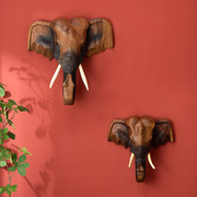泰国实木大象挂件客厅，玄关动物墙饰复古酒吧，墙面装饰品大象头壁挂