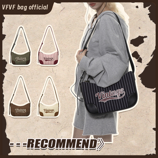 VFVF PS-S单肩包斜挎包学院风条纹美式复古托特包书包原创女包包
