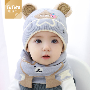 宝宝帽子冬季婴儿针织保暖毛线帽儿童纯棉秋冬款婴幼儿男童护耳帽