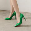 时尚绿色漆皮10CM高跟鞋女细跟8厘米橙色尖头浅口糖果色黄色女鞋