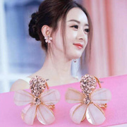 韩版创意唯美五叶花耳环女水晶，防过敏银针耳钉琉璃花朵耳饰耳扣女