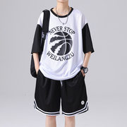 冰丝短袖t恤男夏季薄款青少年，运动套装初高中学生篮球服大童夏装