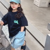 女童短袖t恤2024夏装，韩国童装儿童大童夏季黑色纯棉宽松半袖上衣