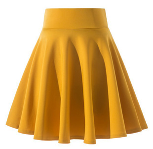 黄色半身裙45cm广场舞跳舞裙松紧高腰弹力，短裙胖mm大码显瘦百褶裙