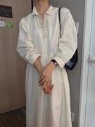 韩国chic春季小众设计拼接镂空蕾丝连衣裙女宽松慵懒风长裙子