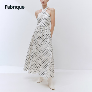 Fabrique 波点印花挂脖露背连衣裙2023法式连衣裙