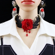 韩版假领子项链女百搭黑色蕾丝，衬衫领红色花朵，装饰围脖假立领