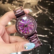 时尚女玛莎莉士手表表带镶钻潮流个性紫色会转动不锈钢