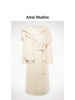 AMAI「100%羊毛毛呢大衣」白色长款外套 细带可拆卸围巾翻领设计