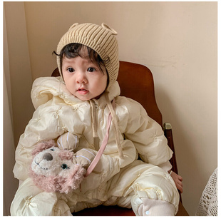21冬季韩版婴儿加绒加厚可爱泡泡羽绒服宝宝保暖爬服洋气外出服