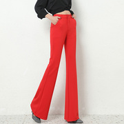 红色大喇叭裤女长裤高腰垂感显瘦夏季加长休闲气质西装喇叭裤