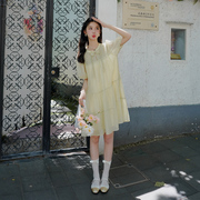 浅绿色复古新中式连衣裙女2023夏季设计感盘扣，改良旗袍甜美蛋糕裙