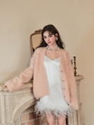 设计师品牌 Diana Vevina 2023秋季 时尚粉橘色亮片针织开衫