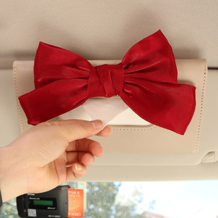 汽车遮阳板纸巾盒网红创意，可爱车载蝴蝶结挂式抽纸盒车内装饰用品