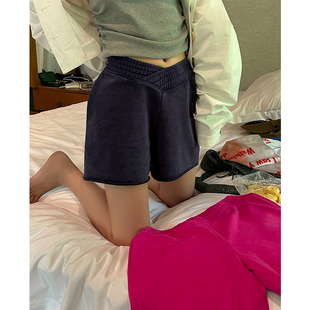 运动短裤女2024夏季高腰休闲阔腿宽松直筒，显瘦时尚热裤