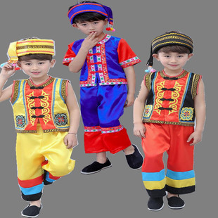 广西男儿童壮族三月三服装苗族侗族瑶族服饰六一男童傣族葫芦丝演