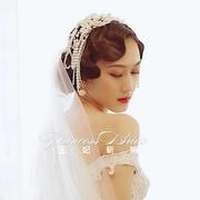 韩式新娘白色蕾丝珍珠流苏头饰品，结婚造型摄影楼发饰头花复古发带