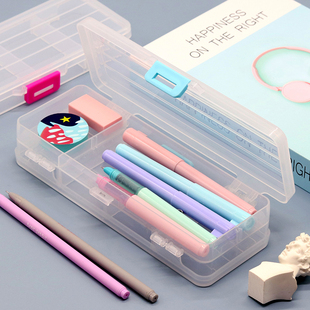 双层透明笔盒女小学生可爱铅笔盒，创意网红文具盒男大容量收纳盒子