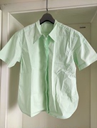 春夏出口外单小清新薄荷，绿色挺括宽松全棉布短袖衬衫衬衣上衣