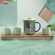 龙珠泉(龙珠泉)堂禧竹清心茶具，套装陶然茶杯礼盒，快客杯旅行茶具带茶滤高端