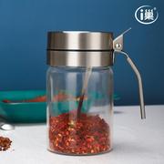 304不锈钢调料罐子玻璃调料盒调味罐带勺子调料瓶盐罐厨房用品