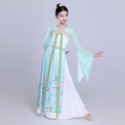 儿童中国风演出服古典舞蹈，飘逸纱衣长，款扇子舞女童表演服