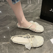 夏季老北京布鞋女透气单鞋，蕾丝镂空软底女鞋，平底豆豆鞋孕妇鞋鞋子