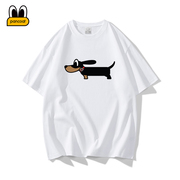 PANCOAT2024夏季潮流短袖T恤250克纯棉腊肠狗动物印花打底衫