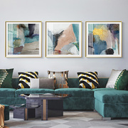 现代简约客厅三联画艺术抽象轻奢样板房挂画大气沙发后装饰画色彩