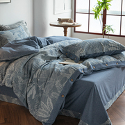 绿野仙踪蓝四件套纯棉100全棉床单被套床上用品中式夏季4复古风