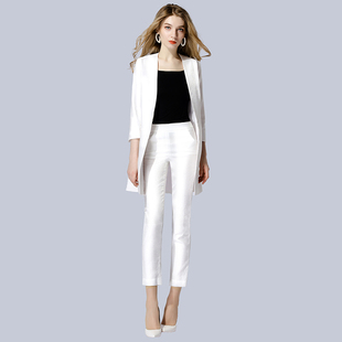 uspecial欧美高端白色职业，套装女中长西装，套装显瘦两件春夏气质ol