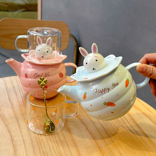 卡通可爱杯壶套装下午茶具，花茶壶陶瓷杯泡茶神器，一人饮礼盒装礼物