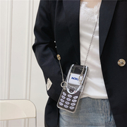 创意经典诺基亚适用zflip3手机壳Galaxy Z Flip4折叠屏保护套适用SM-F7110四角防摔硅胶硬壳创意个性女手提链