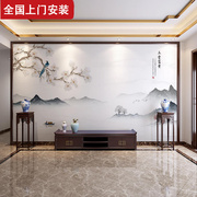 中式电视背景墙壁纸自粘山水，玉兰花鸟玉堂富贵壁画，沙发影视墙壁布