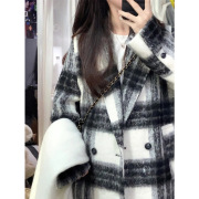 长款格子呢子大衣女，毛呢外套2023年秋冬季韩系小个子级感气质