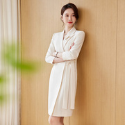 白色长袖连衣裙女ol名媛，气质职业装修身显瘦西装裙主持人面试工装