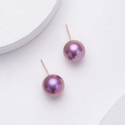 GiO珠宝 18K金紫色淡水珍珠耳钉爱迪生珍珠耳饰女新年礼物