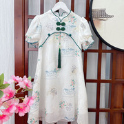 女童汉服2022夏季中国风，古装旗袍裙儿童唐装公主纯色刺绣裙潮