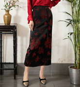 中国风人丝提花半身裙女原创设计复古中式开叉高腰显瘦包臀中长裙