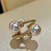 diy珍珠小配件s925纯银戒指，空托双珠版指环，银饰托配7-9mm圆珠