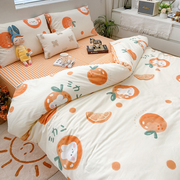 桔子兔可爱纯棉被套单件床单，床笠三四件套，1.5米1.8m全棉被罩定制